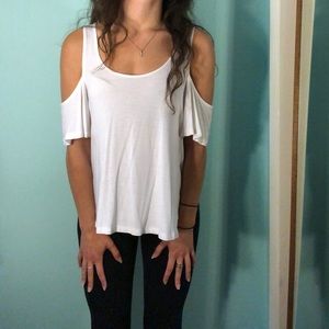 F21 Open Shoulder White Top
